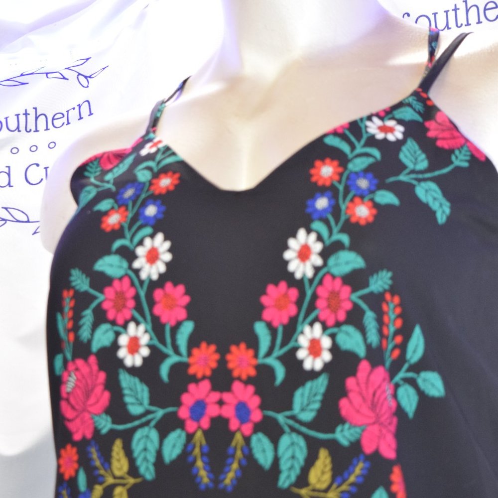 Xhilaration Spaghetti Strap Dress, Floral Pattern on Black Size XL